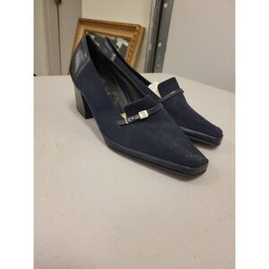 Rangoni Firenze Italy Womens Loafer Shoes Size 10 C Blue Leather Block‎ Heel